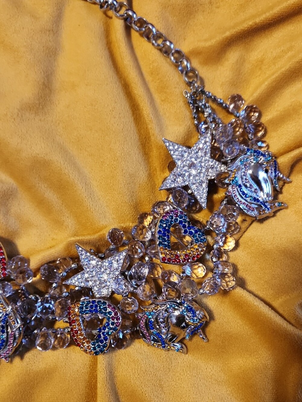 Sassy Jones Silver Multicolor Crystal Star, Unicorn & Heart Necklace - Picture 3 of 5